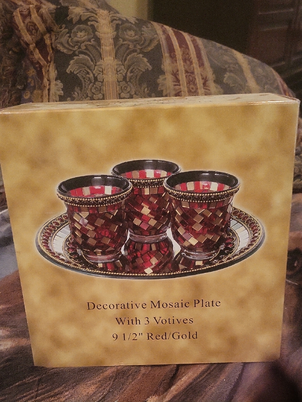Nordstrum Mosaic Plate And 3 Votives Mosaic 9 /2 Beautuful Box Setv - Picture 4 of 4